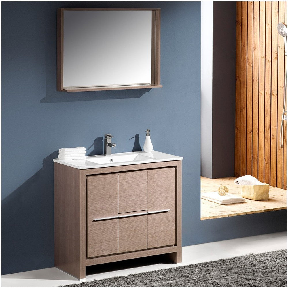 Fresca Allier 36" Gray Oak Modern Bathroom Vanity w/ Mirror