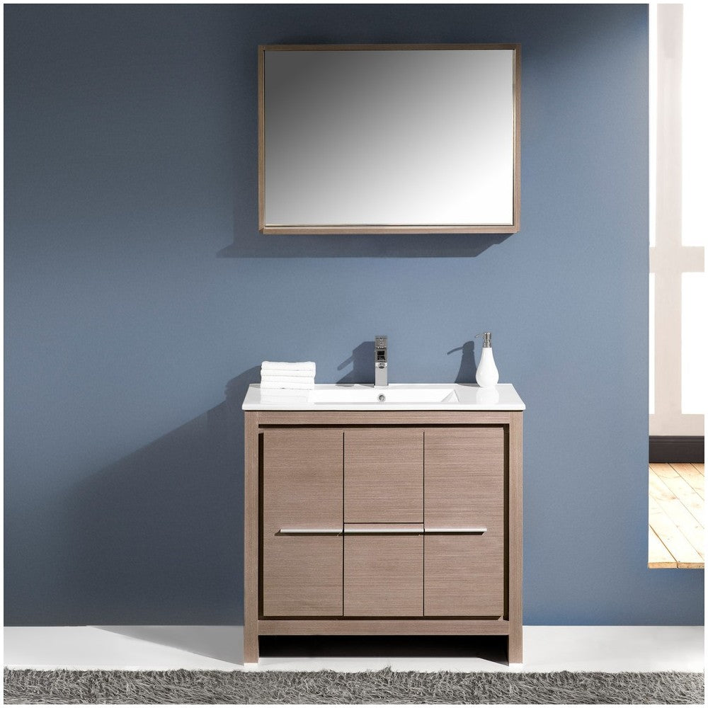 Fresca Allier 36" Gray Oak Modern Bathroom Vanity w/ Mirror