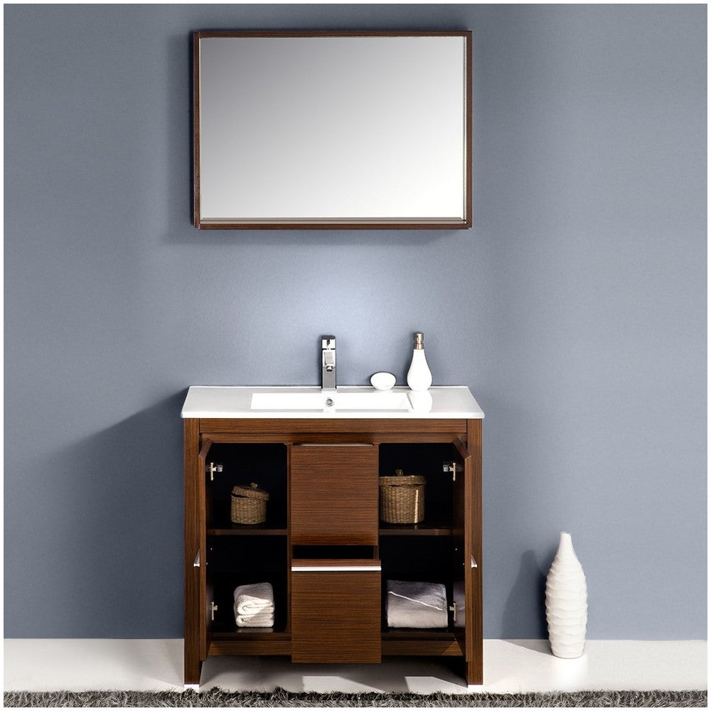 Fresca Allier 36" Wenge Brown Modern Bathroom Vanity w/ Mirror