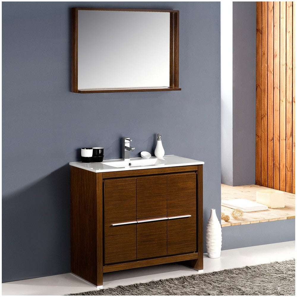 Fresca Allier 36" Wenge Brown Modern Bathroom Vanity w/ Mirror