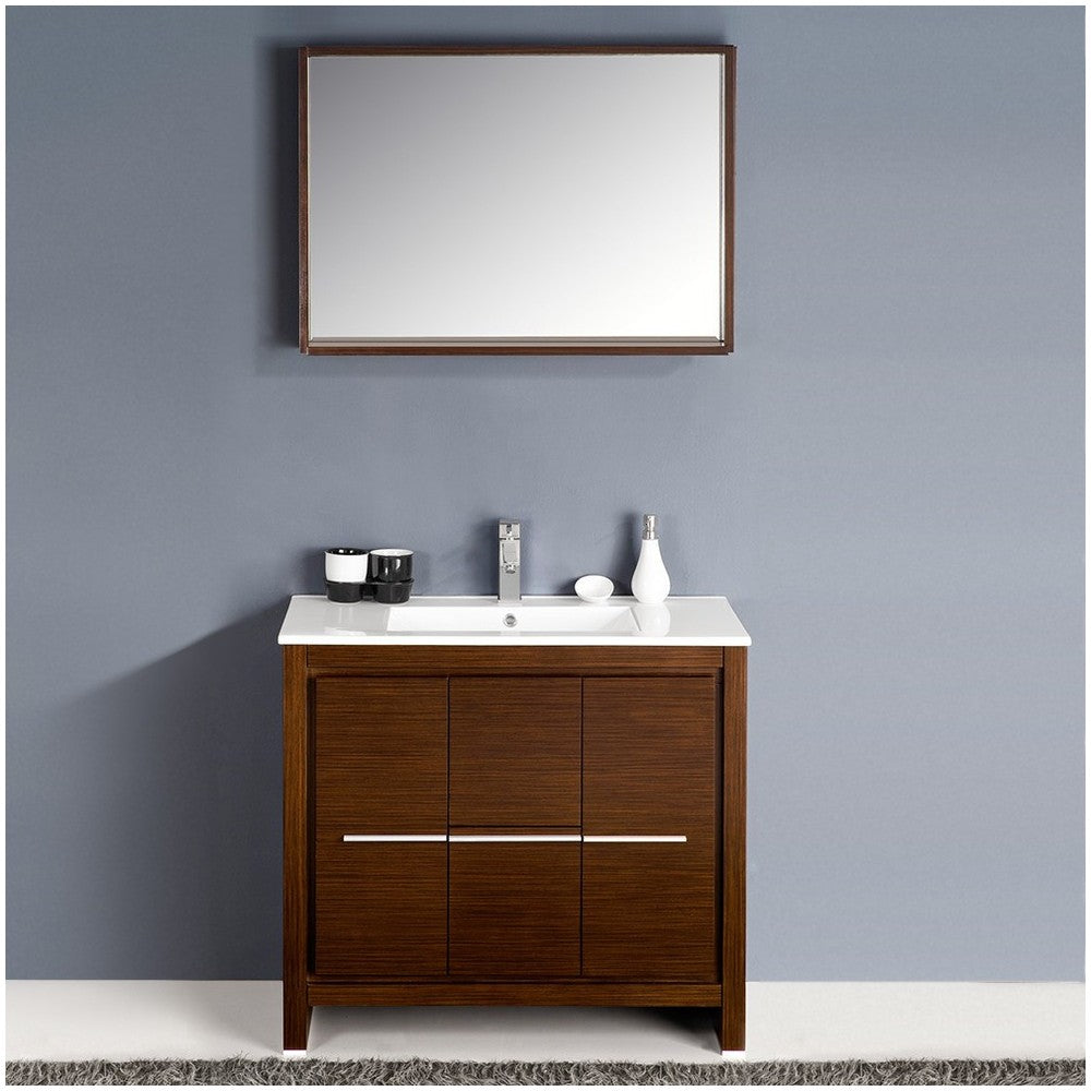 Fresca Allier 36" Wenge Brown Modern Bathroom Vanity w/ Mirror