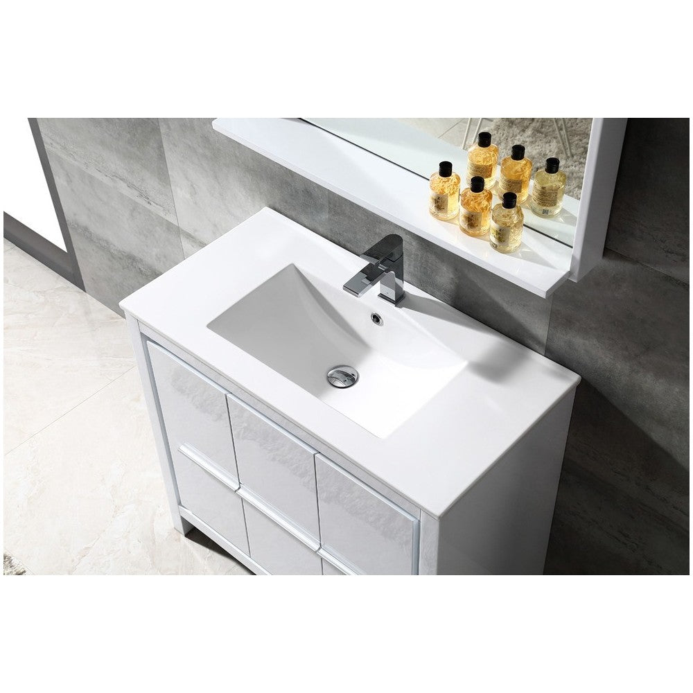 Fresca Allier 36" White Modern Bathroom Vanity w/ Mirror