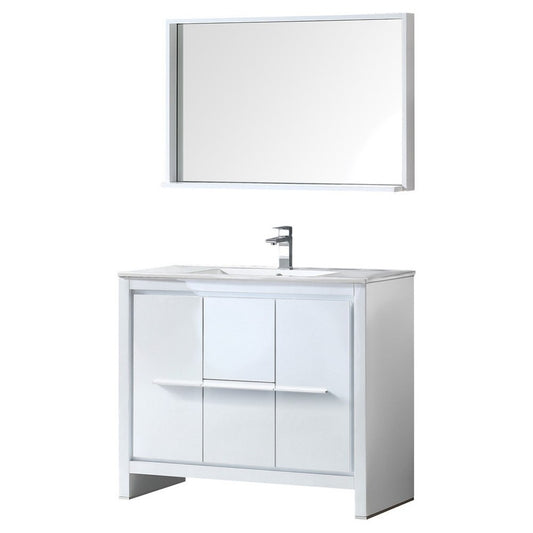 Fresca Allier 40" White Modern Bathroom Vanity w/ Mirror