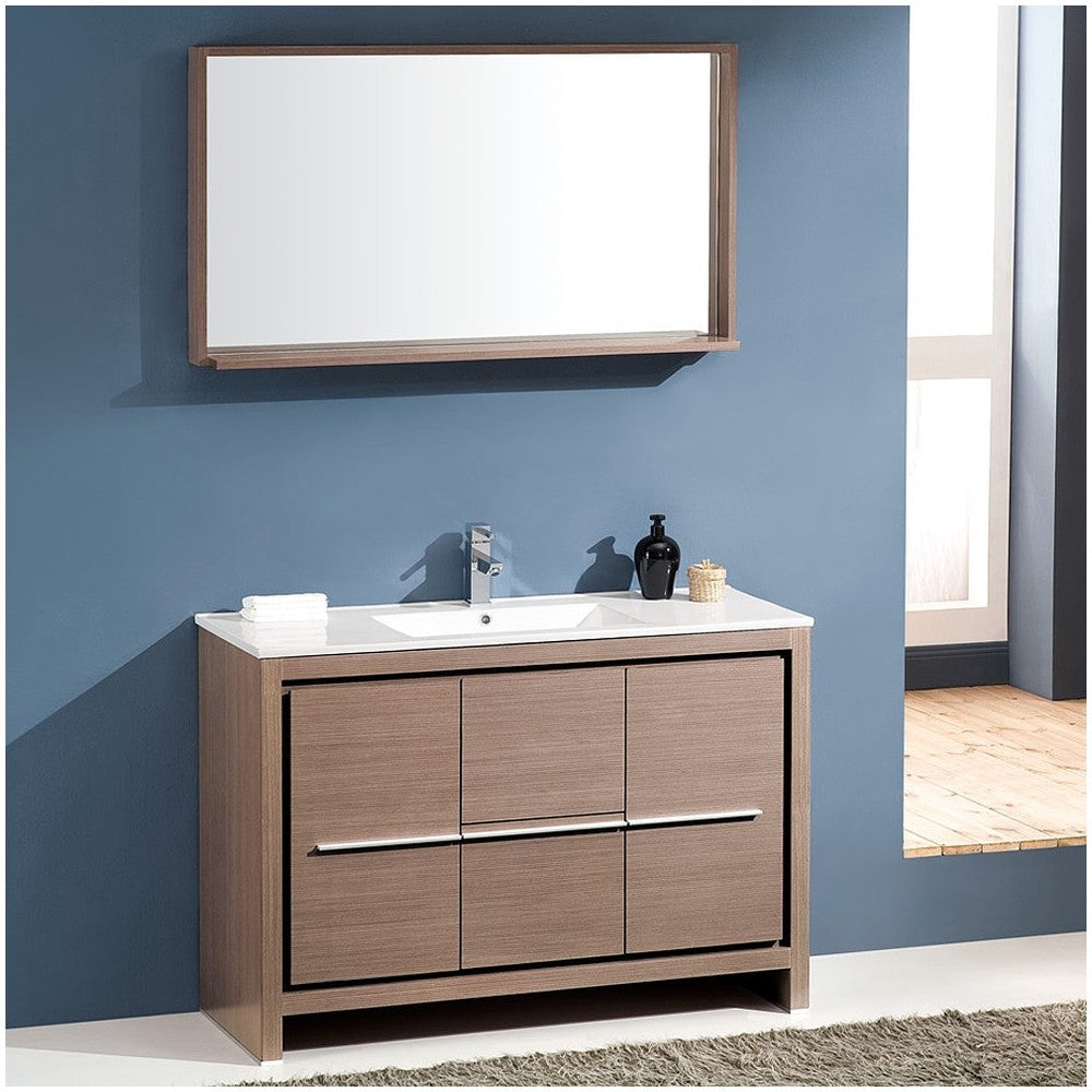 Fresca Allier 48" Gray Oak Modern Bathroom Vanity w/ Mirror