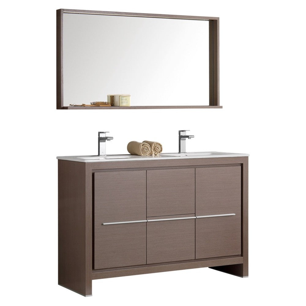 Fresca Allier 48" Gray Oak Modern Double Sink Bathroom Vanity w/ Mirror