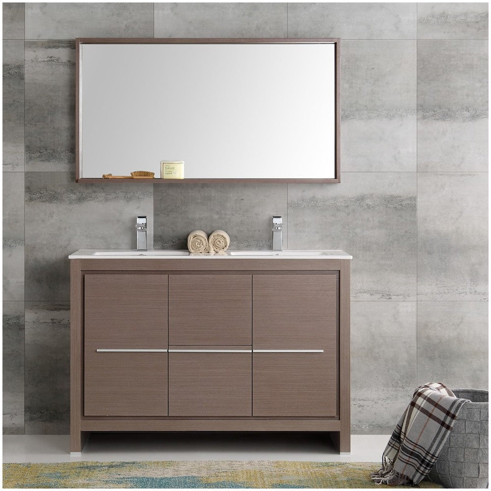 Fresca Allier 48" Gray Oak Modern Double Sink Bathroom Vanity w/ Mirror