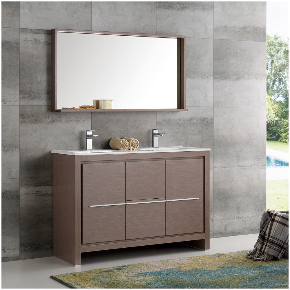 Fresca Allier 48" Gray Oak Modern Double Sink Bathroom Vanity w/ Mirror