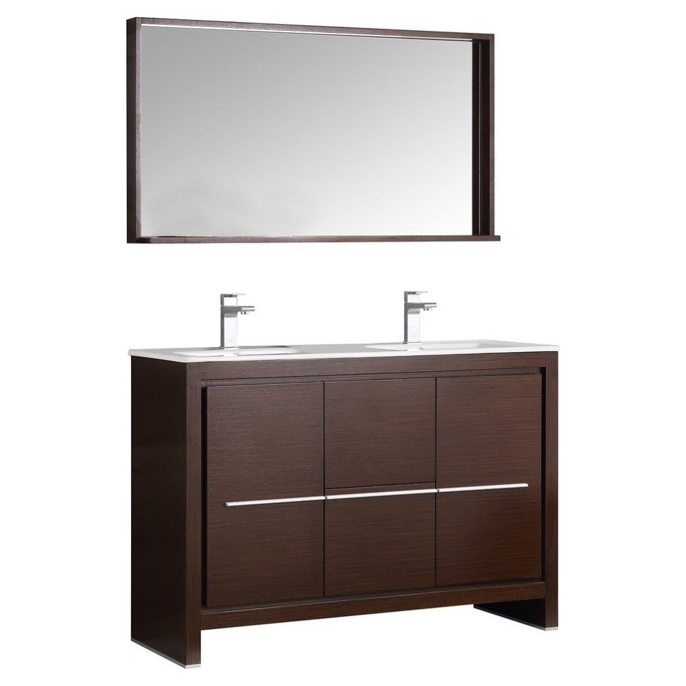 Fresca Allier 48" Wenge Brown Modern Double Sink Bathroom Vanity w/ Mirror