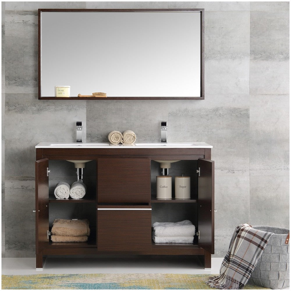 Fresca Allier 48" Wenge Brown Modern Double Sink Bathroom Vanity w/ Mirror