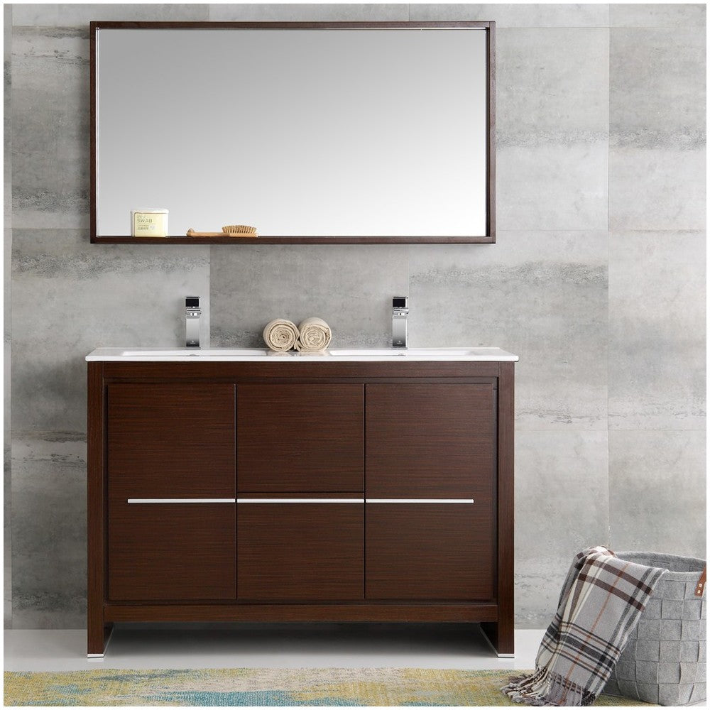 Fresca Allier 48" Wenge Brown Modern Double Sink Bathroom Vanity w/ Mirror