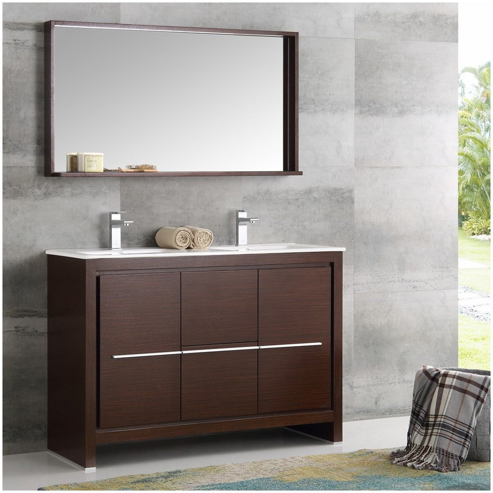 Fresca Allier 48" Wenge Brown Modern Double Sink Bathroom Vanity w/ Mirror