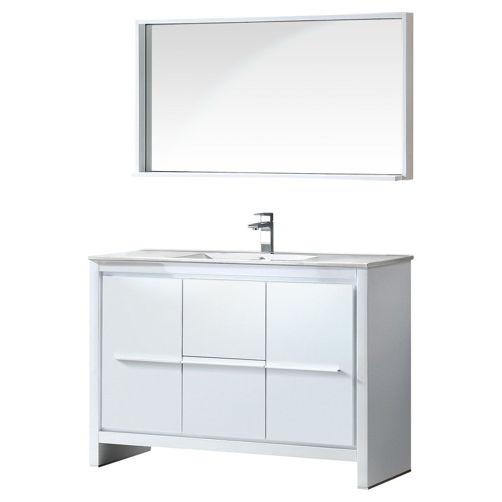 Fresca Allier 48" White Modern Bathroom Vanity w/ Mirror