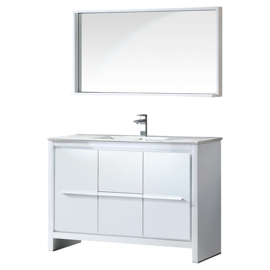 Fresca Allier 48" White Modern Bathroom Vanity w/ Mirror