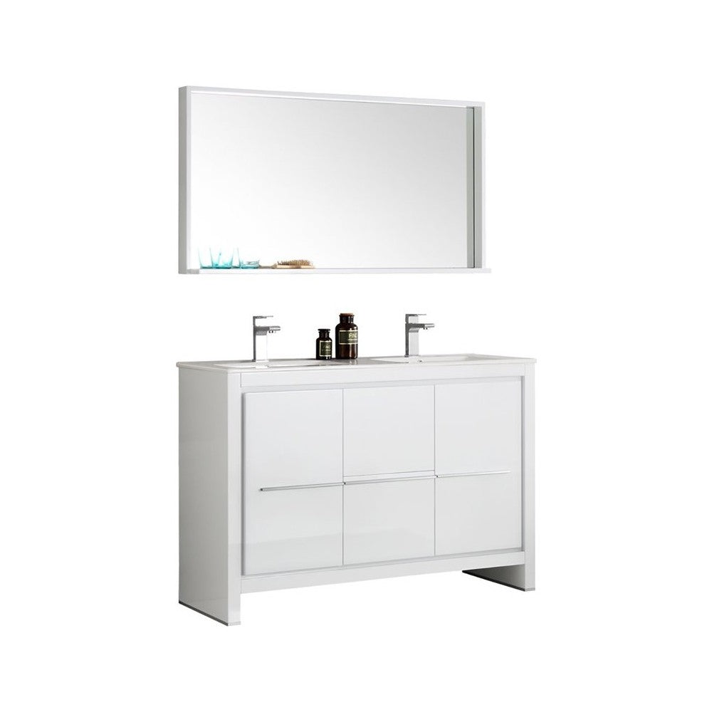 Fresca Allier 48" White Modern Double Sink Bathroom Vanity w/ Mirror