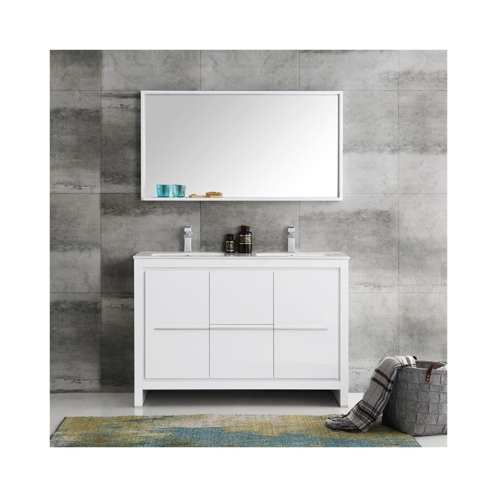 Fresca Allier 48" White Modern Double Sink Bathroom Vanity w/ Mirror