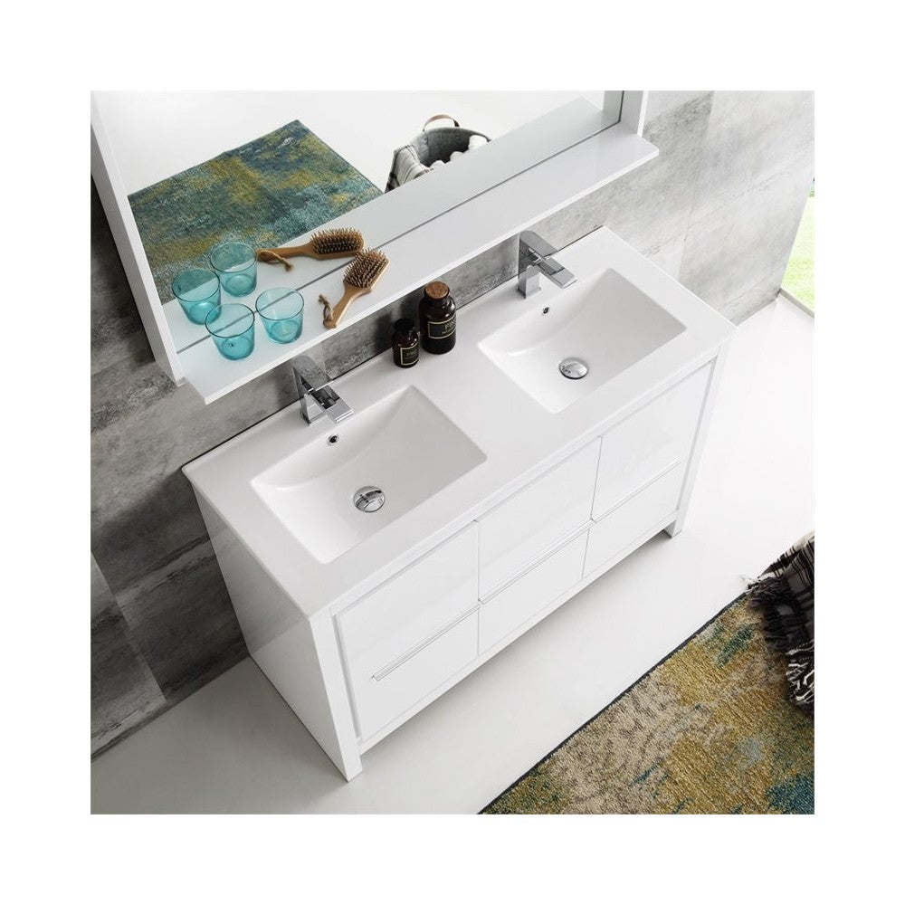 Fresca Allier 48" White Modern Double Sink Bathroom Vanity w/ Mirror