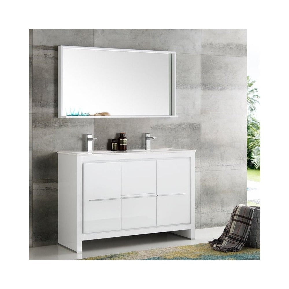 Fresca Allier 48" White Modern Double Sink Bathroom Vanity w/ Mirror