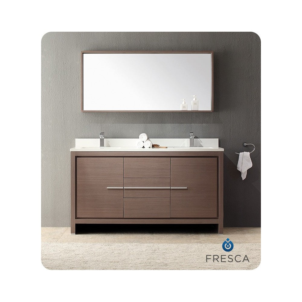 Fresca Allier 60" Gray Oak Modern Double Sink Bathroom Cabinet w/ Top & Sinks