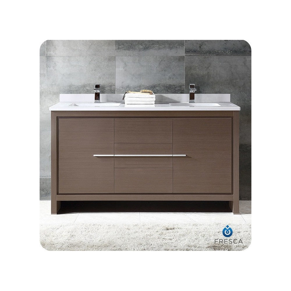 Fresca Allier 60" Gray Oak Modern Double Sink Bathroom Cabinet w/ Top & Sinks
