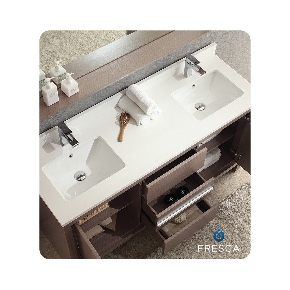 Fresca Allier 60" Gray Oak Modern Double Sink Bathroom Cabinet w/ Top & Sinks