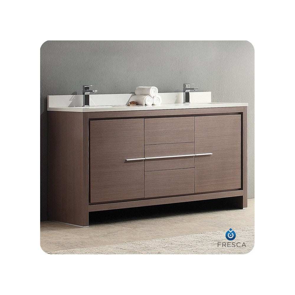 Fresca Allier 60" Gray Oak Modern Double Sink Bathroom Cabinet w/ Top & Sinks