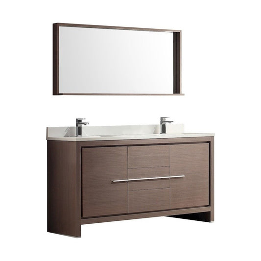 Fresca Allier 60" Gray Oak Modern Double Sink Bathroom Vanity w/ Mirror