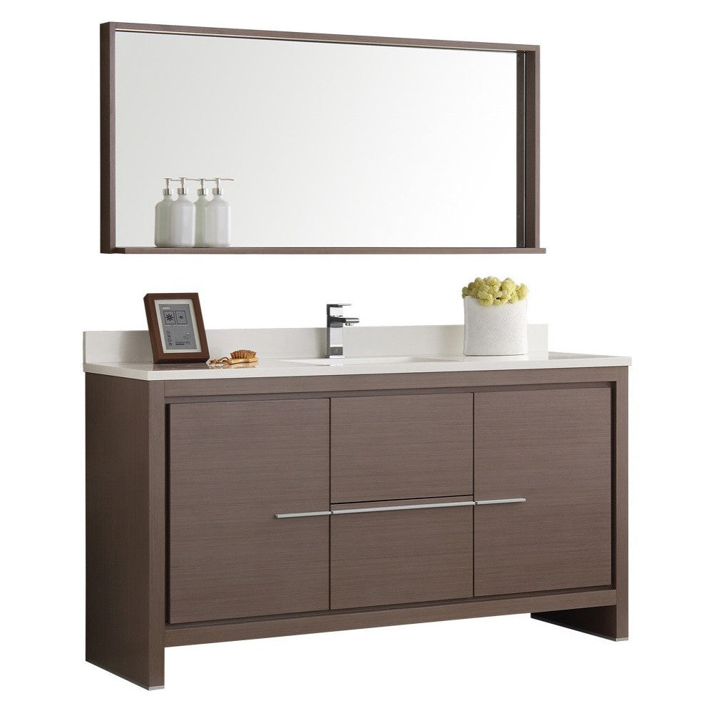 Fresca Allier 60" Gray Oak Modern Single Sink Bathroom Vanity w/ Mirror