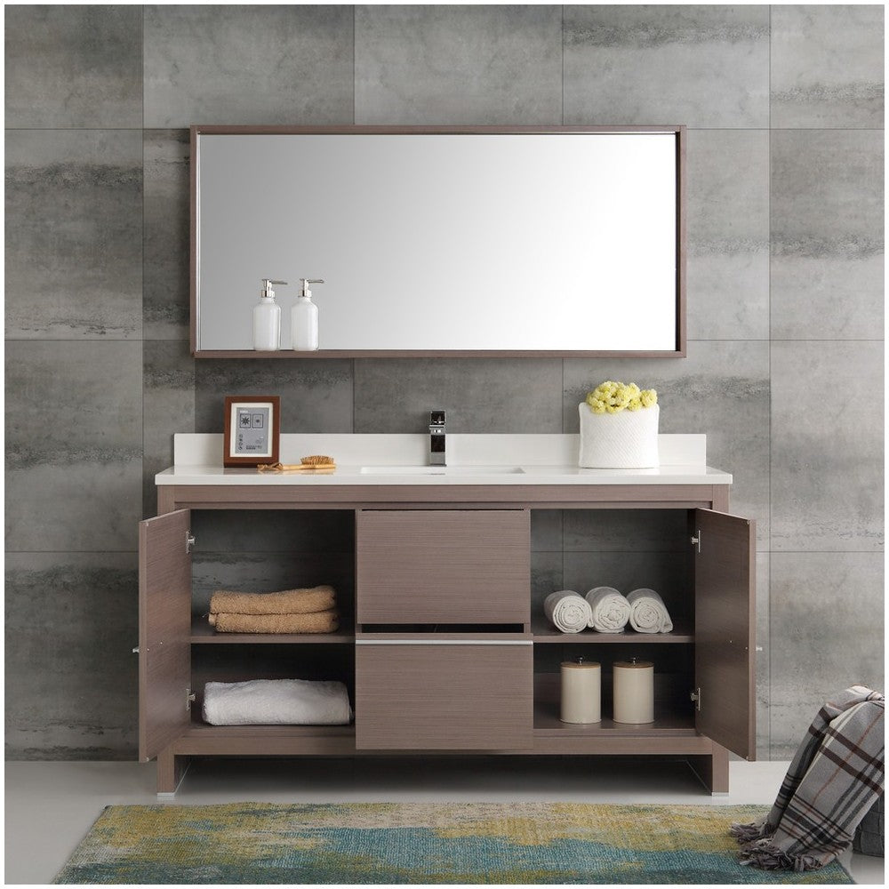 Fresca Allier 60" Gray Oak Modern Single Sink Bathroom Vanity w/ Mirror