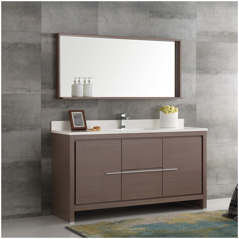 Fresca Allier 60" Gray Oak Modern Single Sink Bathroom Vanity w/ Mirror