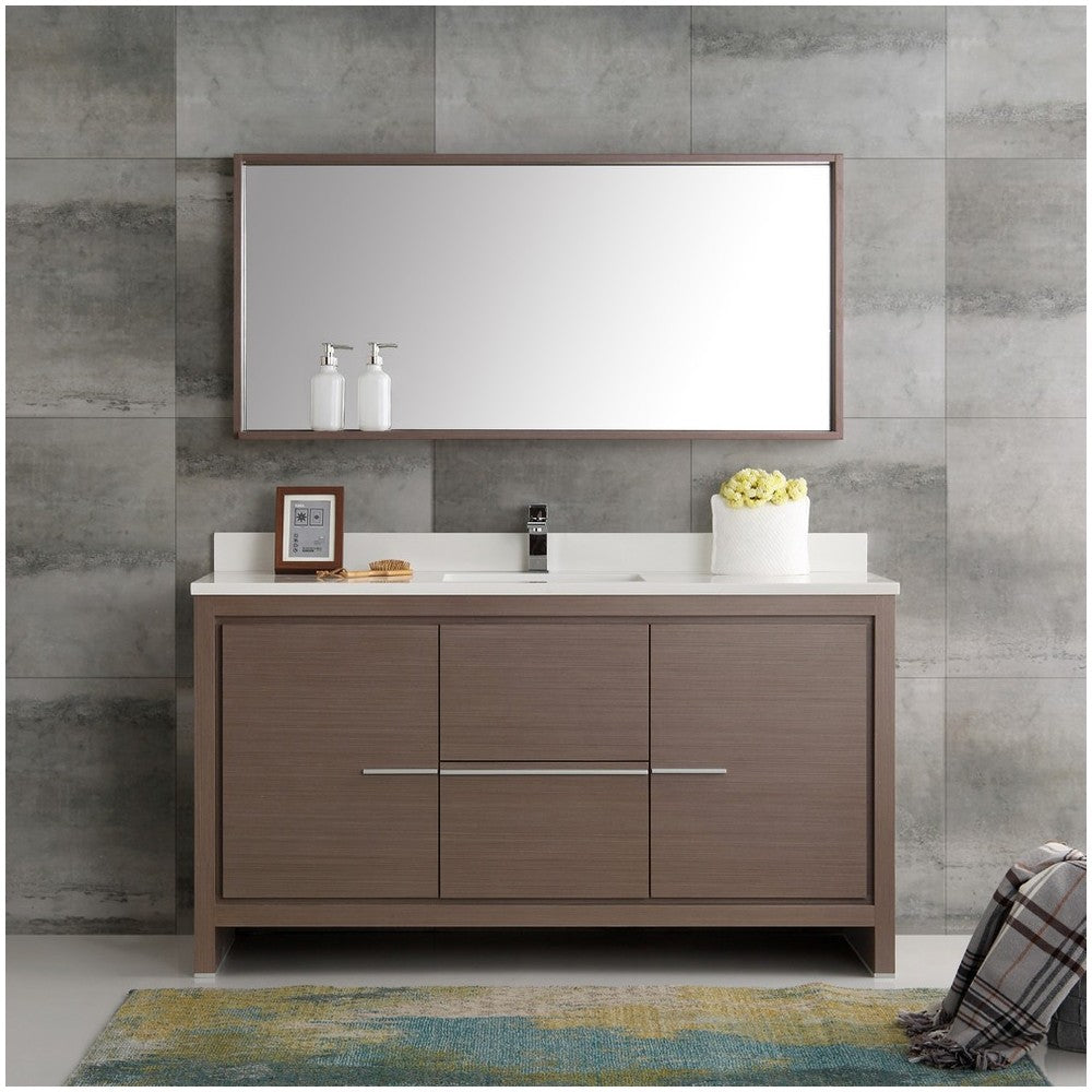 Fresca Allier 60" Gray Oak Modern Single Sink Bathroom Vanity w/ Mirror