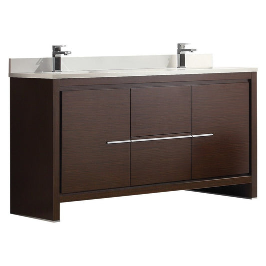Fresca Allier 60" Wenge Brown Modern Double Sink Bathroom Cabinet w/ Top & Sinks