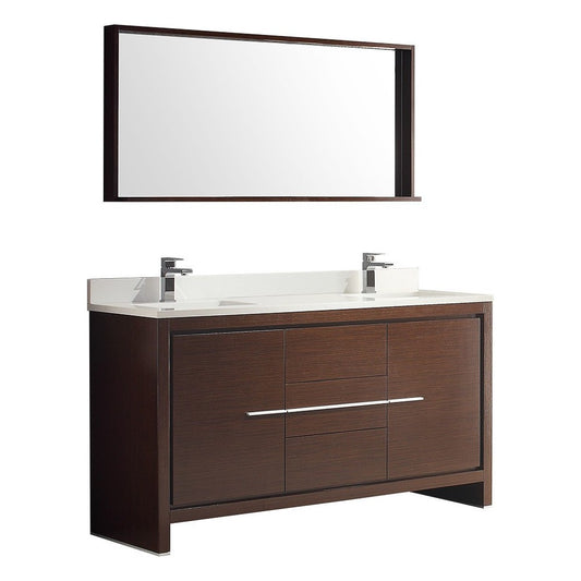 Fresca Allier 60" Wenge Brown Modern Double Sink Bathroom Vanity w/ Mirror