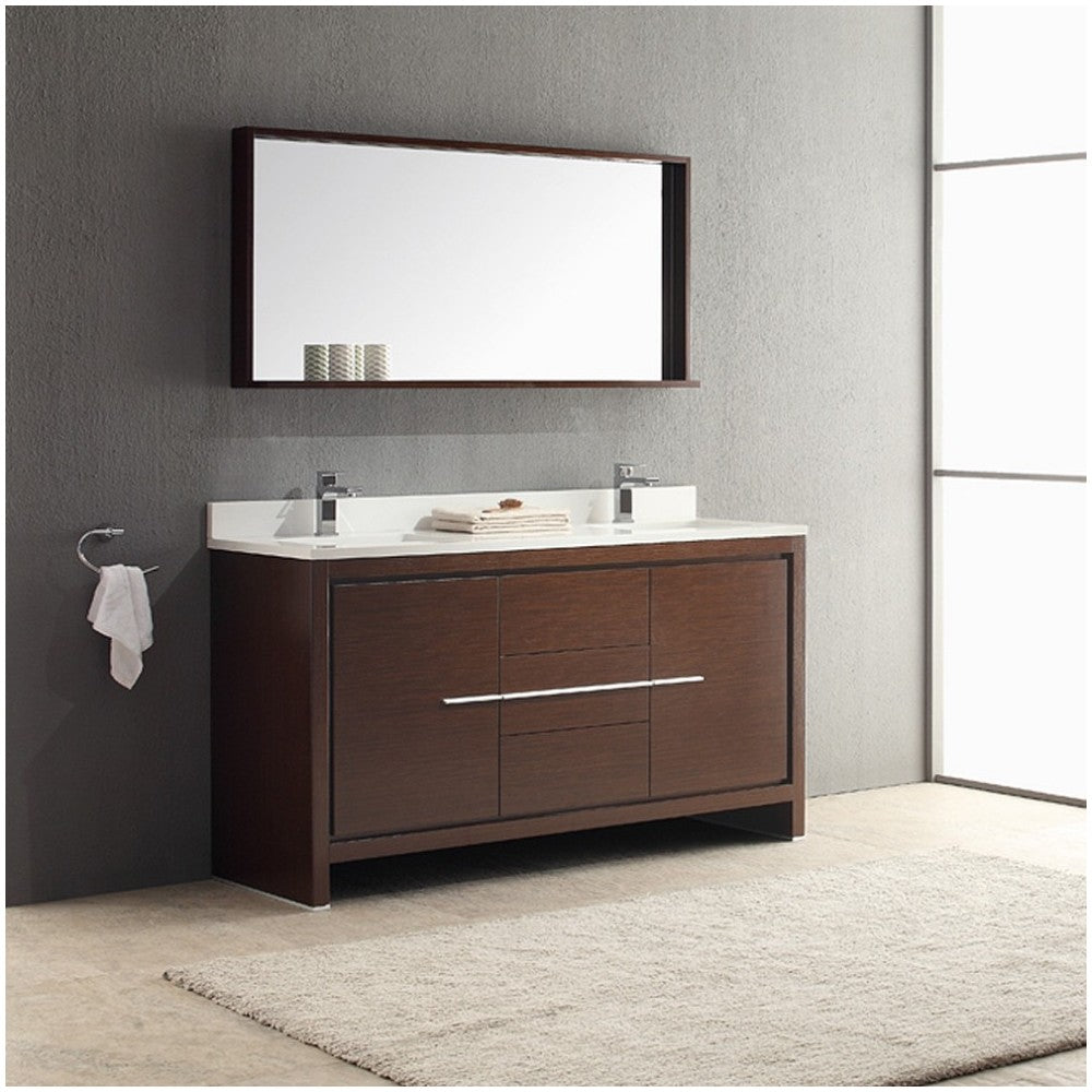 Fresca Allier 60" Wenge Brown Modern Double Sink Bathroom Vanity w/ Mirror