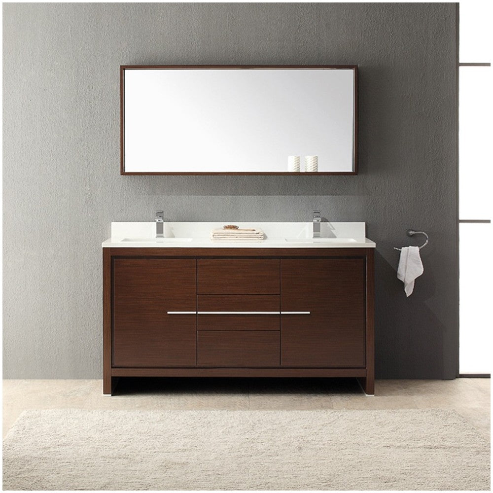 Fresca Allier 60" Wenge Brown Modern Double Sink Bathroom Vanity w/ Mirror