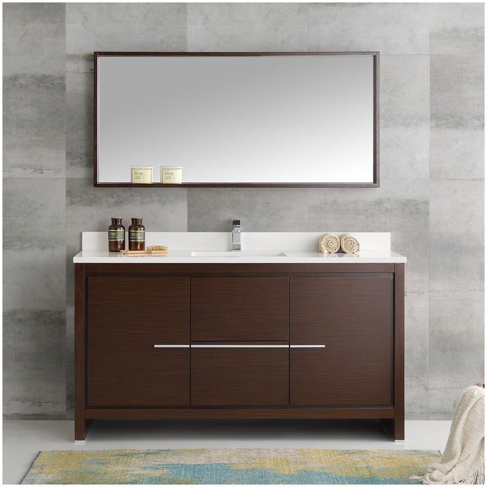 Fresca Allier 60" Wenge Brown Modern Single Sink Bathroom Vanity w/ Mirror