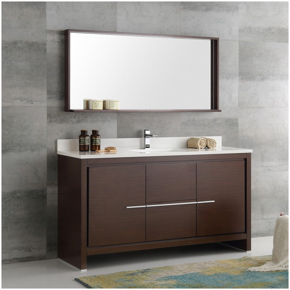 Fresca Allier 60" Wenge Brown Modern Single Sink Bathroom Vanity w/ Mirror