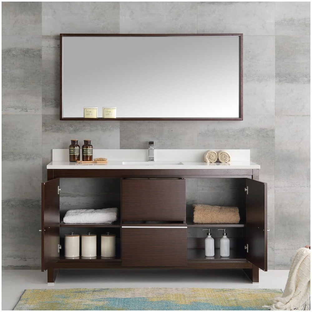 Fresca Allier 60" Wenge Brown Modern Single Sink Bathroom Vanity w/ Mirror