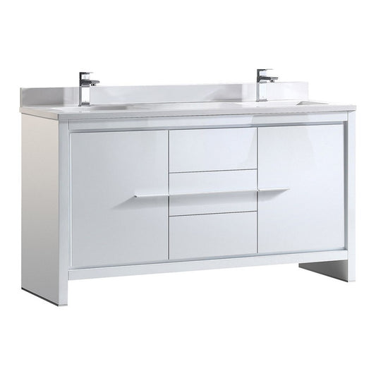 Fresca Allier 60" White Modern Double Sink Bathroom Cabinet w/ Top & Sinks