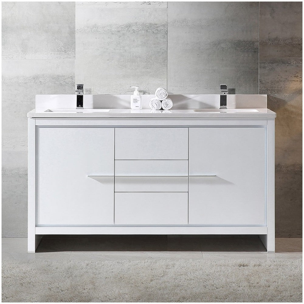 Fresca Allier 60" White Modern Double Sink Bathroom Cabinet w/ Top & Sinks