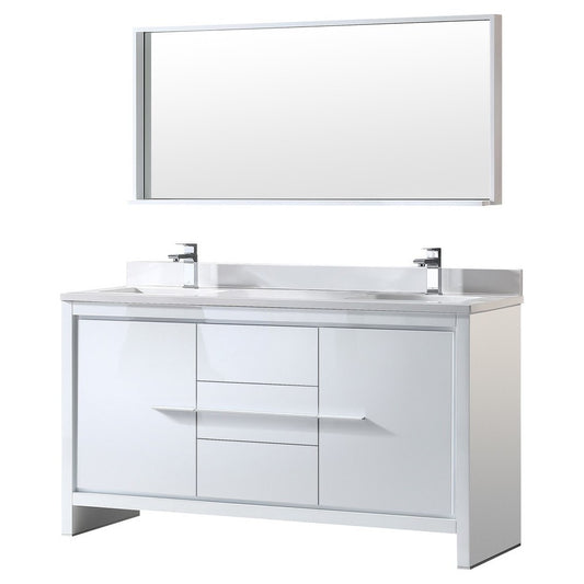 Fresca Allier 60" White Modern Double Sink Bathroom Vanity w/ Mirror