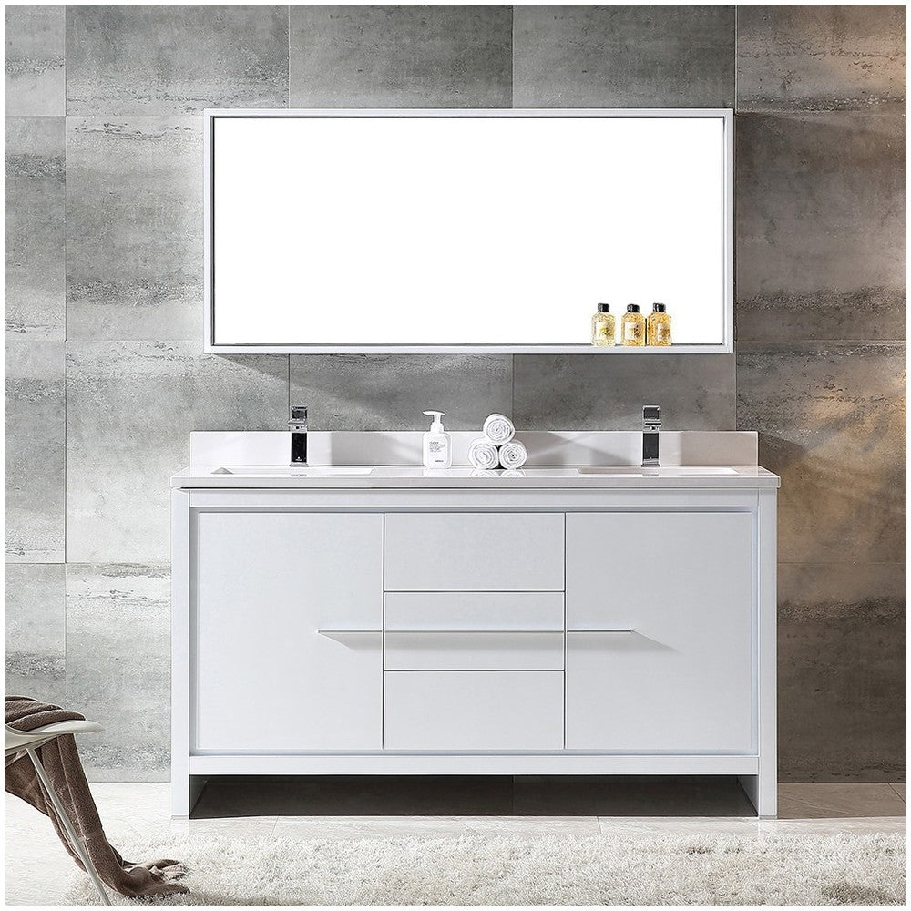 Fresca Allier 60" White Modern Double Sink Bathroom Vanity w/ Mirror