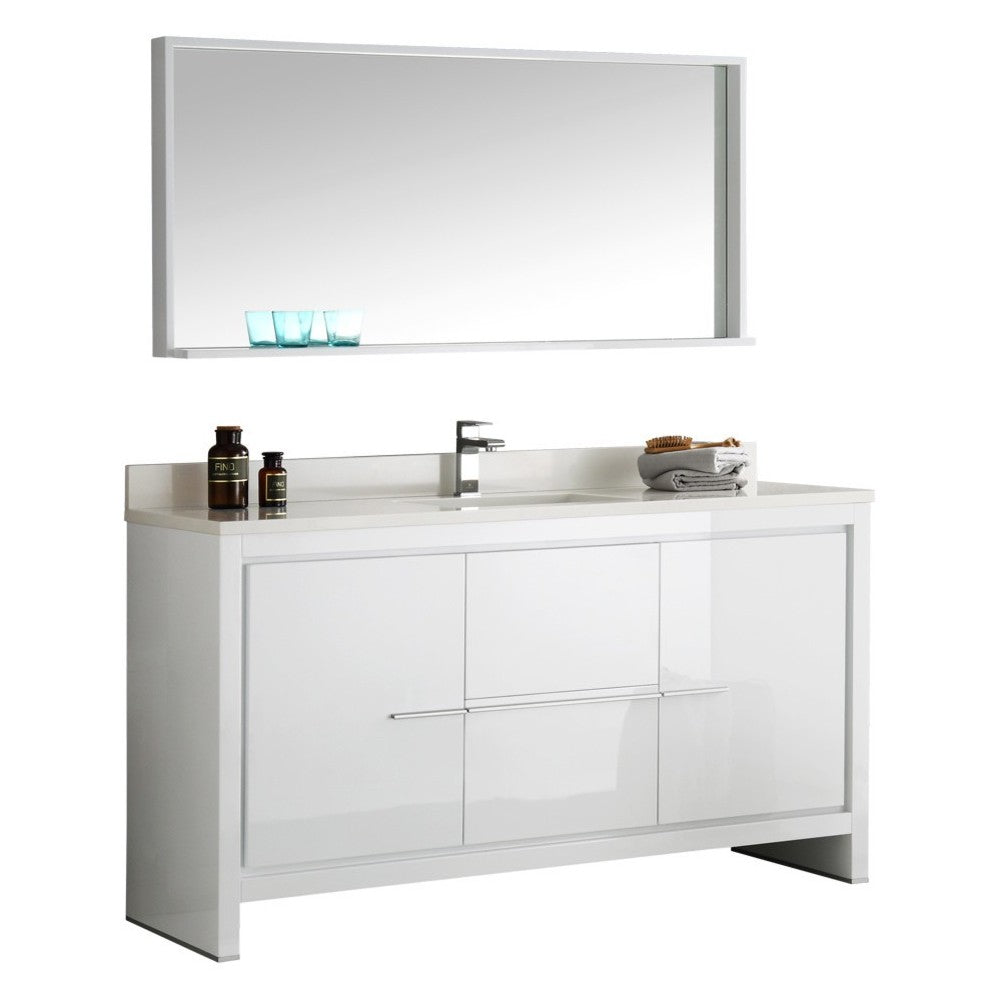 Fresca Allier 60" White Modern Single Sink Bathroom Vanity w/ Mirror