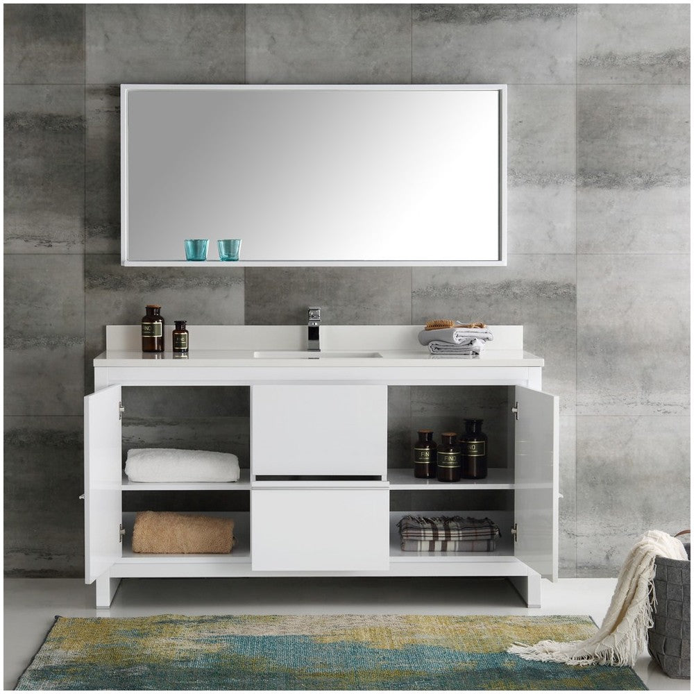 Fresca Allier 60" White Modern Single Sink Bathroom Vanity w/ Mirror