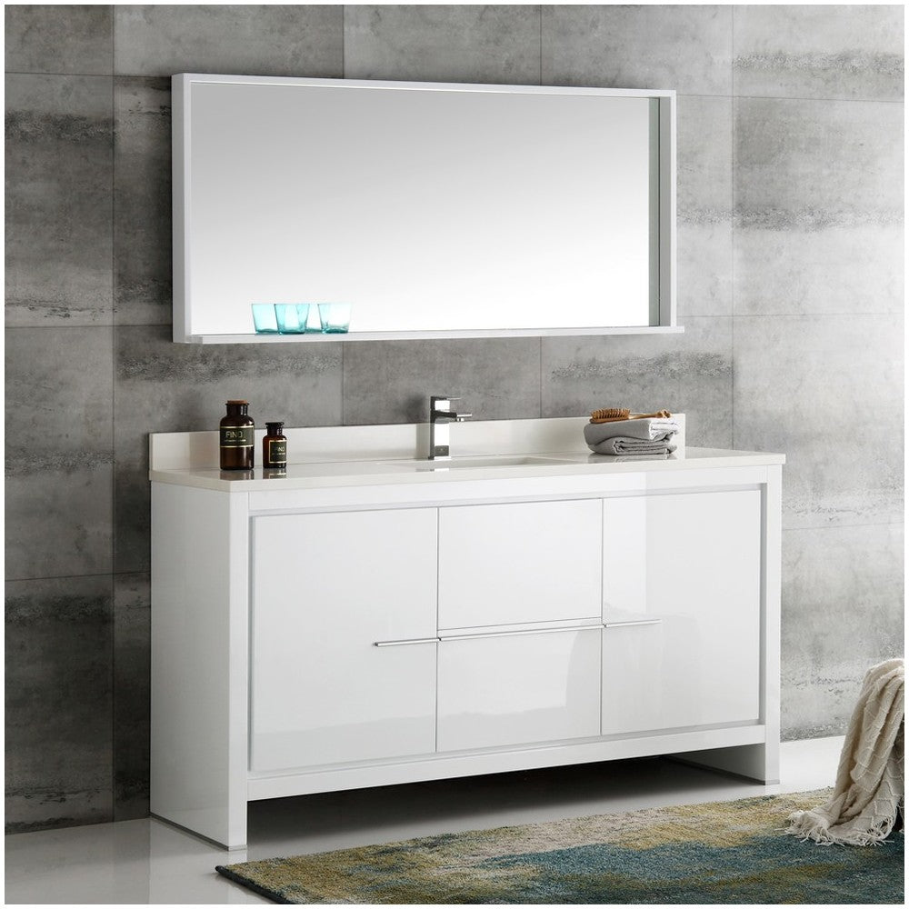 Fresca Allier 60" White Modern Single Sink Bathroom Vanity w/ Mirror