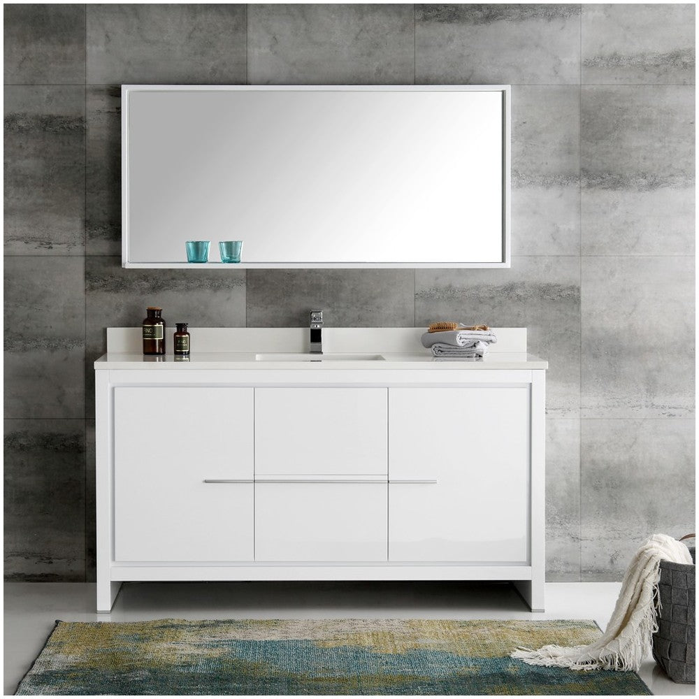 Fresca Allier 60" White Modern Single Sink Bathroom Vanity w/ Mirror