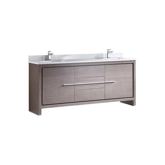 Fresca Allier 72" Gray Oak Modern Double Sink Bathroom Cabinet w/ Top & Sinks