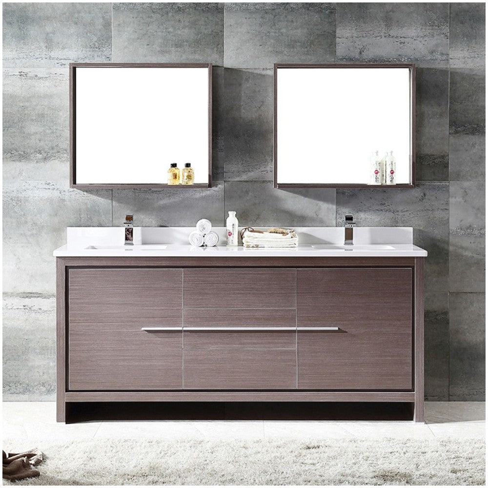 Fresca Allier 72" Gray Oak Modern Double Sink Bathroom Vanity w/ Mirror