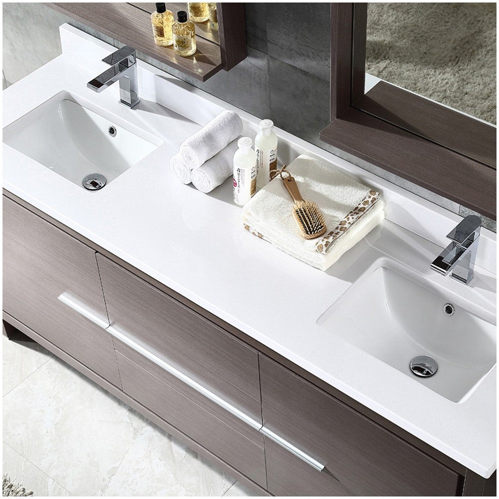 Fresca Allier 72" Gray Oak Modern Double Sink Bathroom Vanity w/ Mirror