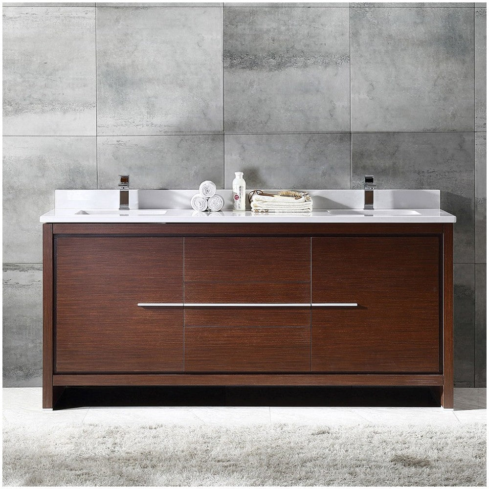 Fresca Allier 72" Wenge Brown Modern Double Sink Bathroom Cabinet w/ Top & Sinks