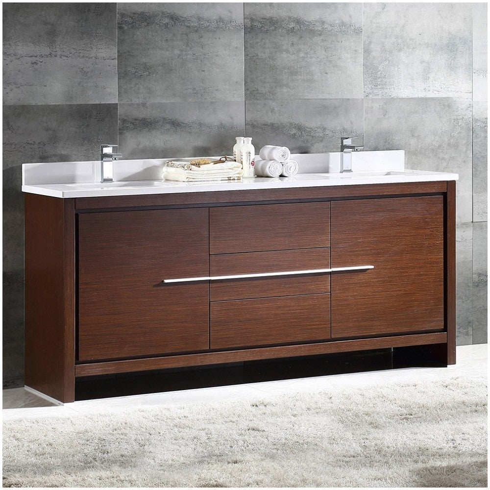 Fresca Allier 72" Wenge Brown Modern Double Sink Bathroom Cabinet w/ Top & Sinks
